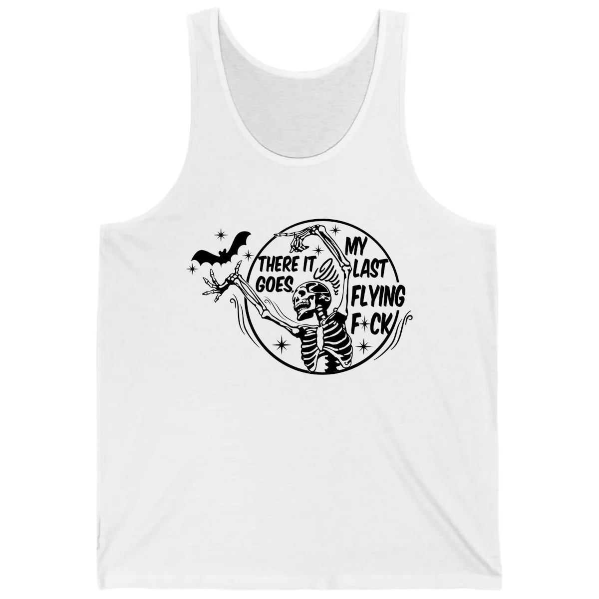 Skeleton's Last Flying F****** Halloween Design Tank in White