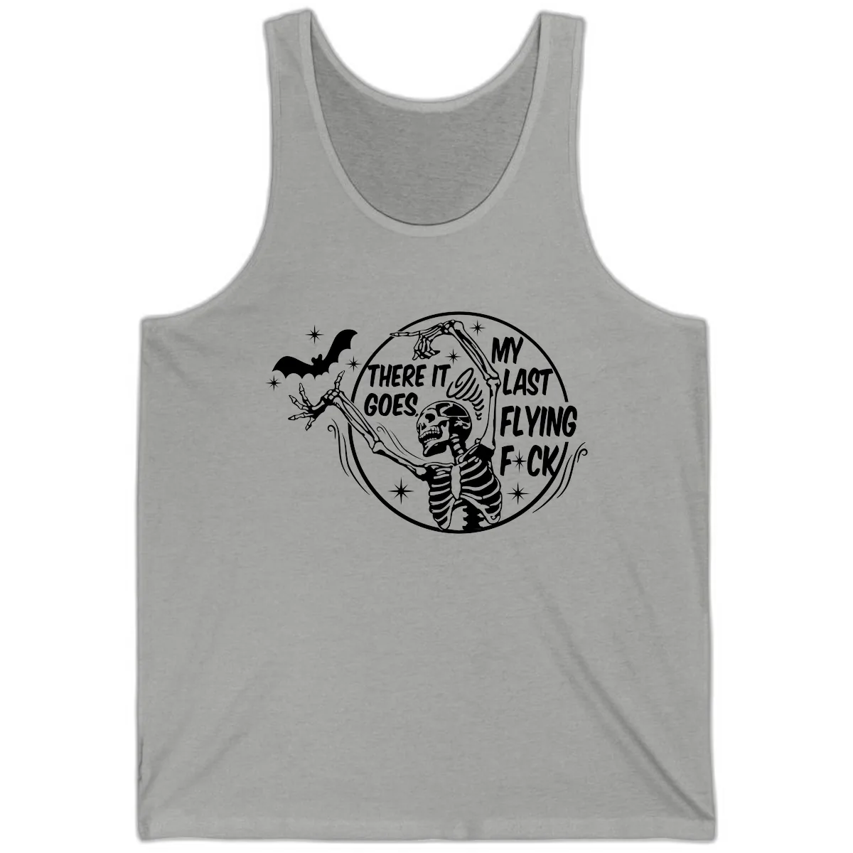 Skeleton's Last Flying F****** Halloween Design Tank in Athletic Heather