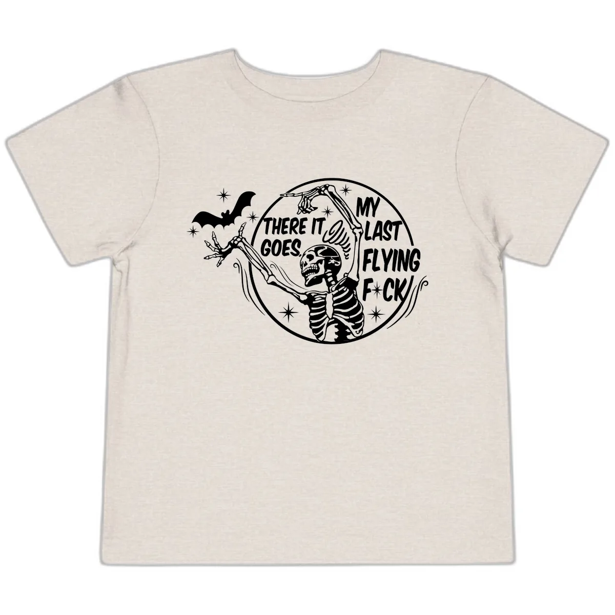 Skeleton's Last Flying F****** Halloween Design Toddler T-Shirt in Heather Dust