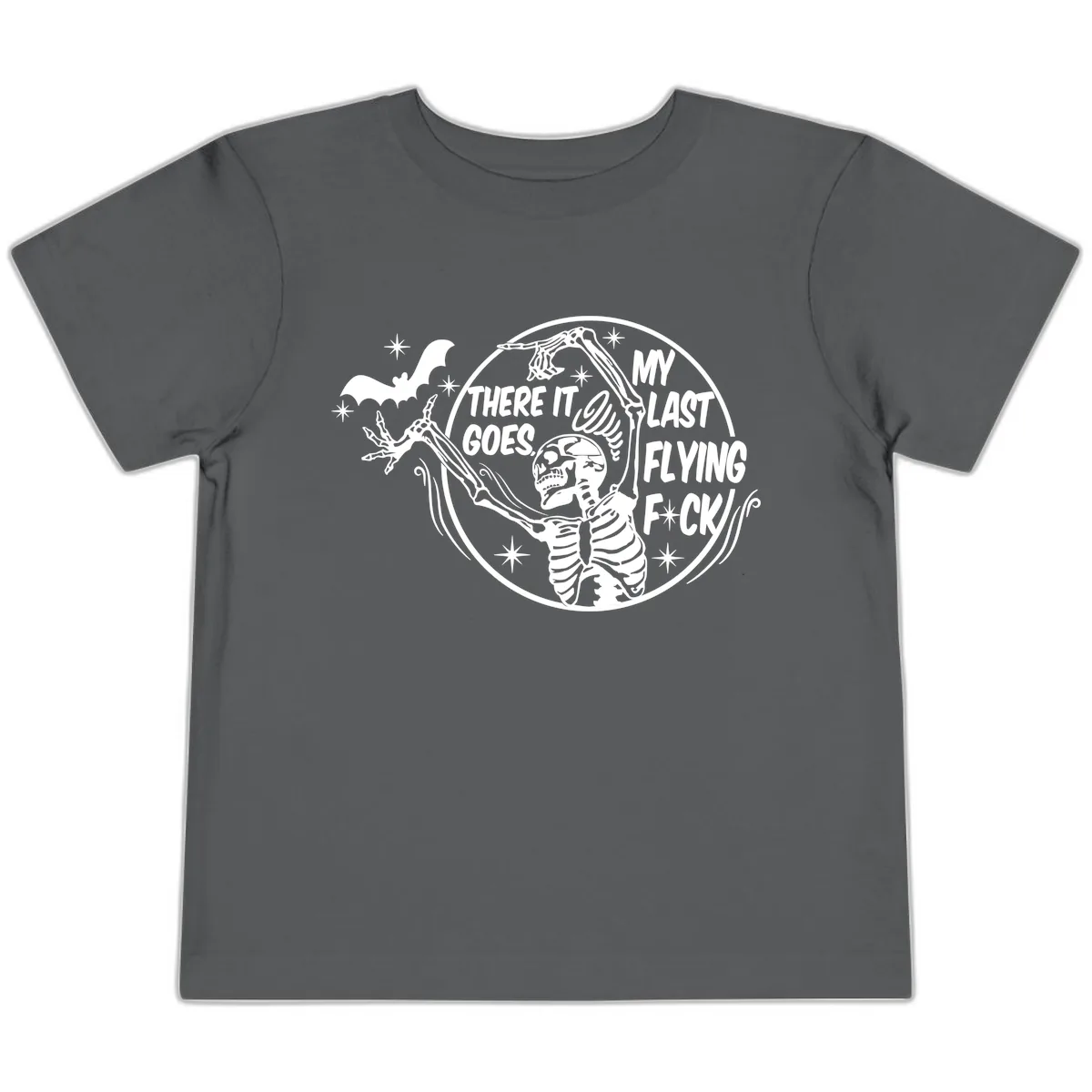 Skeleton's Last Flying F****** Halloween Design Toddler T-Shirt in Asphalt