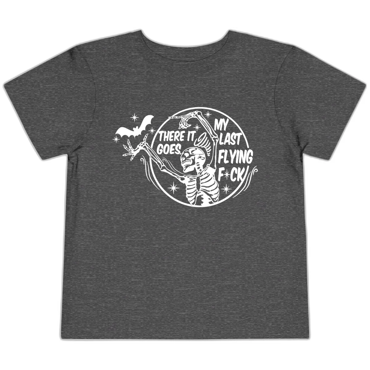 Skeleton's Last Flying F****** Halloween Design Toddler T-Shirt in Dark Heather Grey