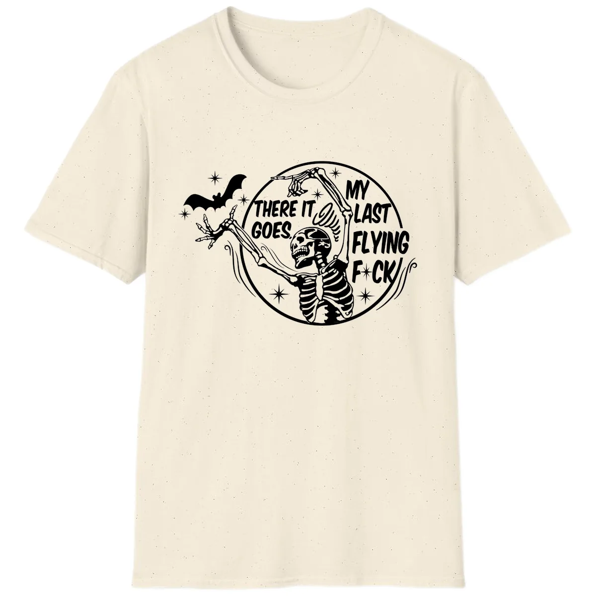 Skeleton's Last Flying F****** Halloween Design T-Shirt in Natural