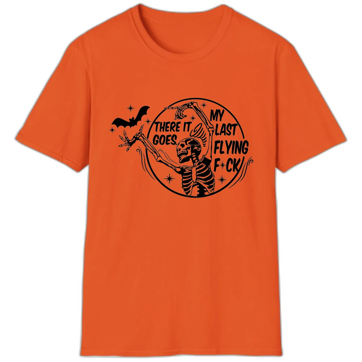 Skeleton's Last Flying F****** Halloween Design T-Shirt in Orange