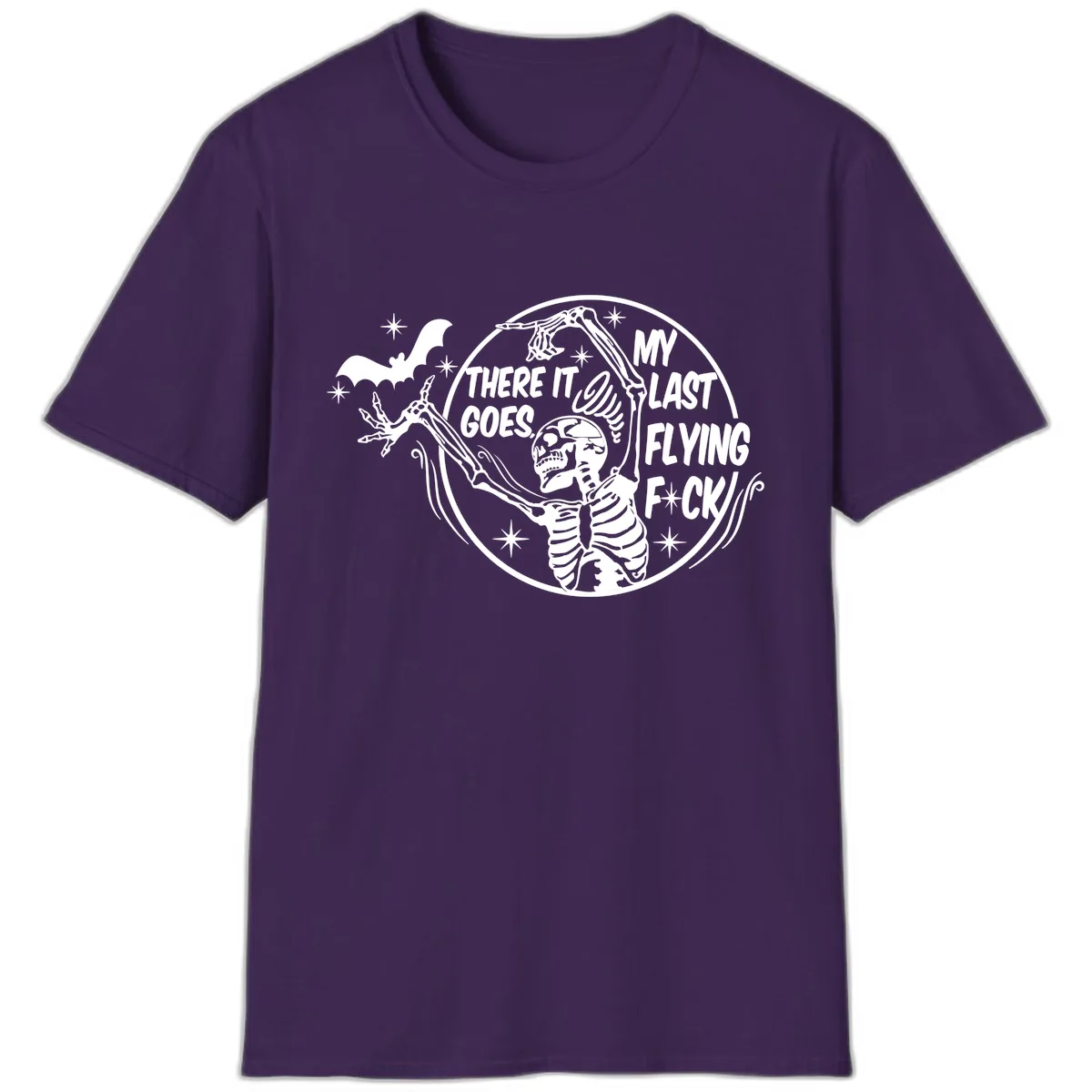 Skeleton's Last Flying F****** Halloween Design T-Shirt in Purple
