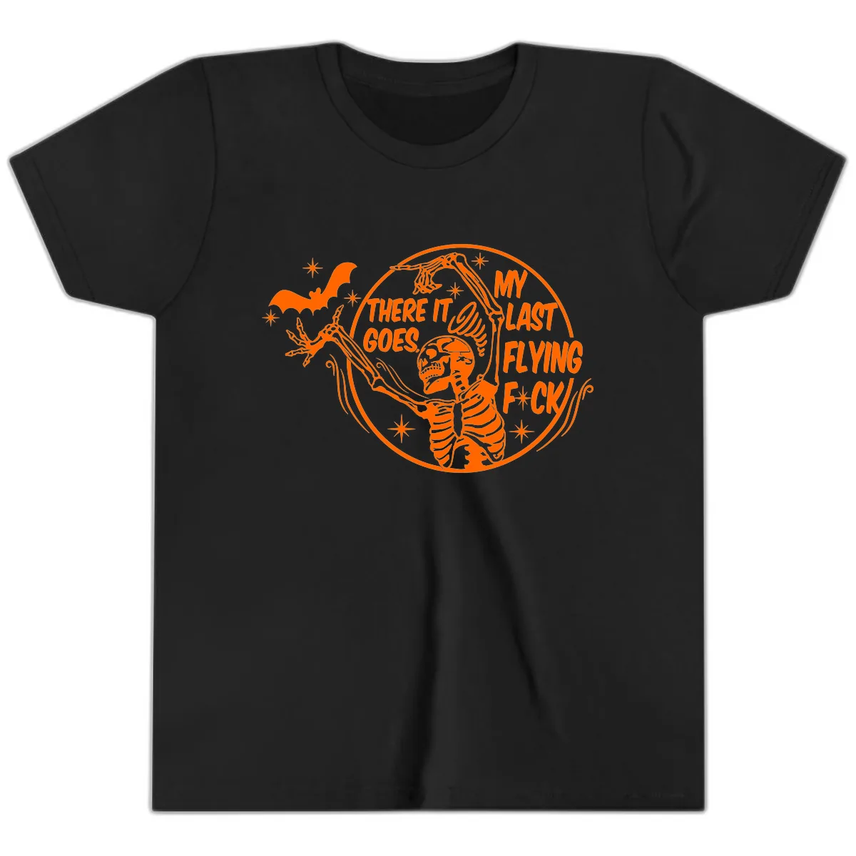 Skeleton's Last Flying F****** Halloween Design Youth T-Shirt in Black