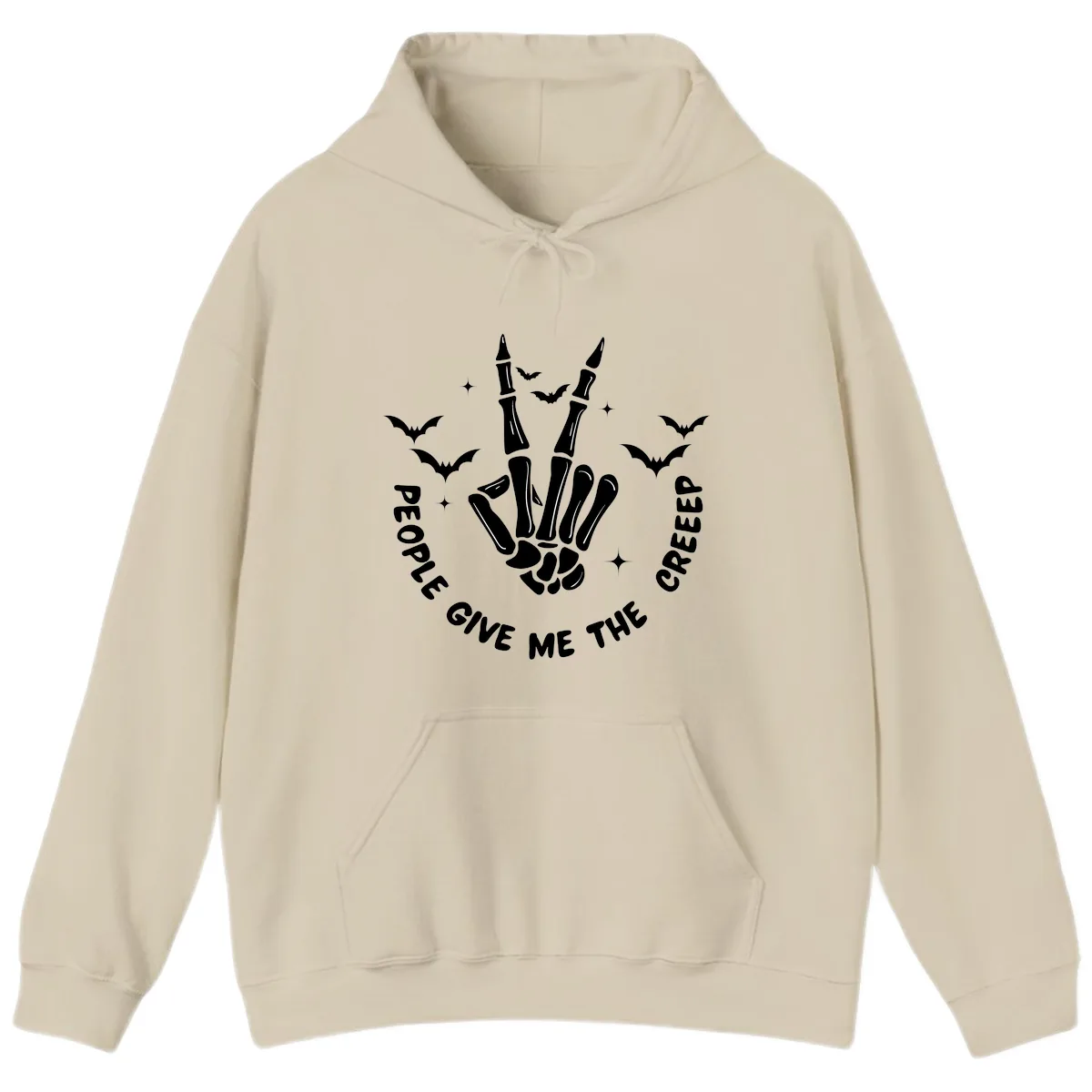 Skeleton Peace Hand Halloween Hoodie in Sand