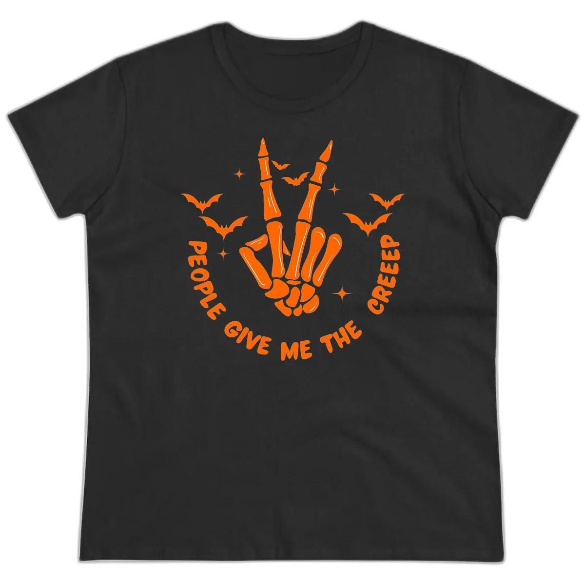 Skeleton Peace Hand Halloween Ladies Tee in Black