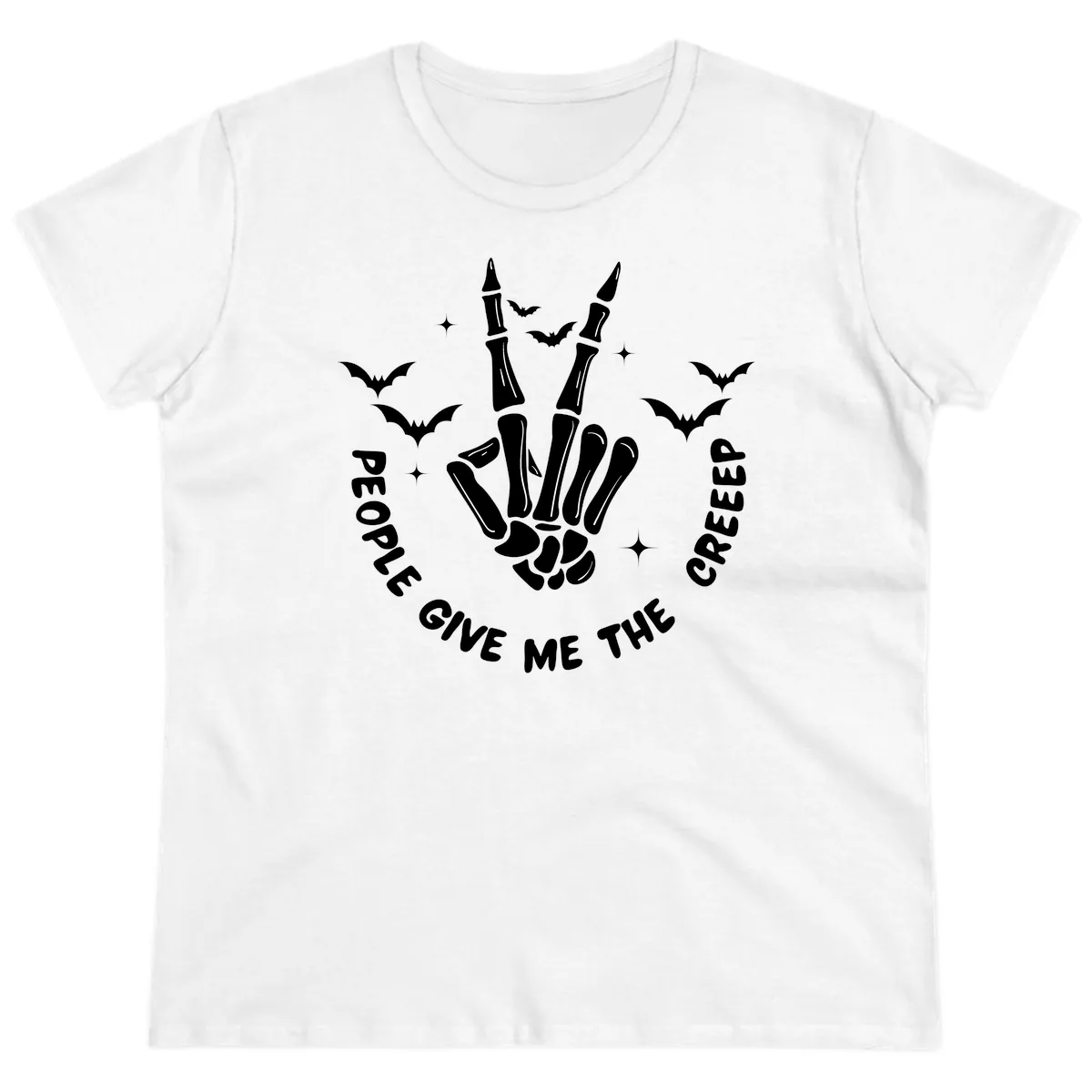 Skeleton Peace Hand Halloween Ladies Tee in White
