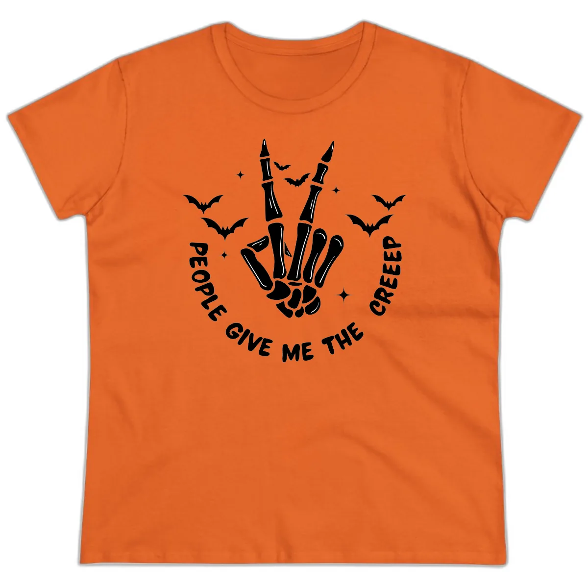 Skeleton Peace Hand Halloween Ladies Tee in Orange
