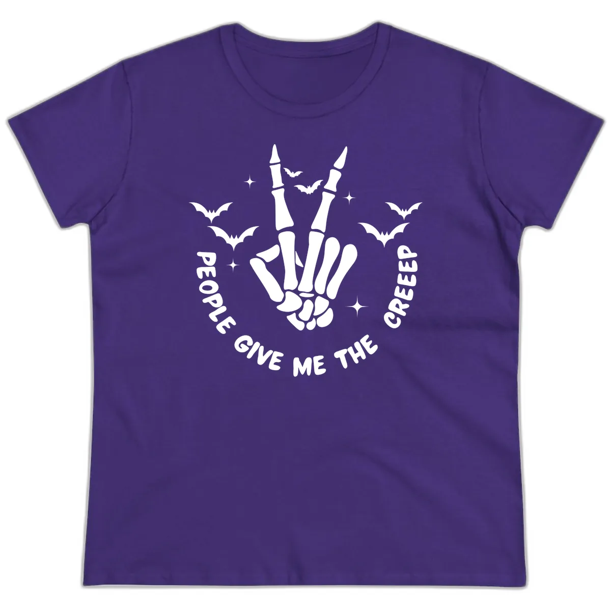 Skeleton Peace Hand Halloween Ladies Tee in Purple