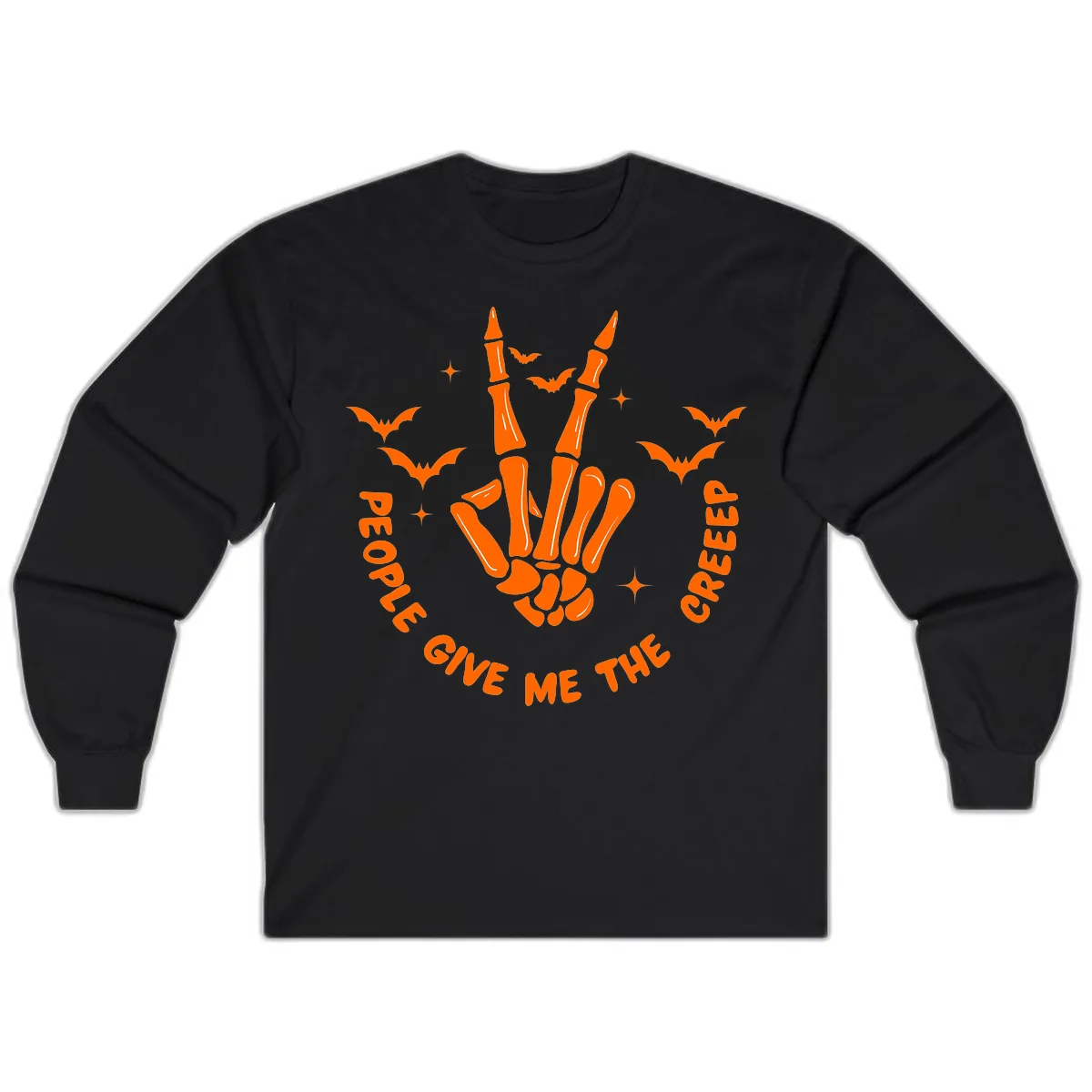 Skeleton Peace Hand Halloween Long Sleeve in Black