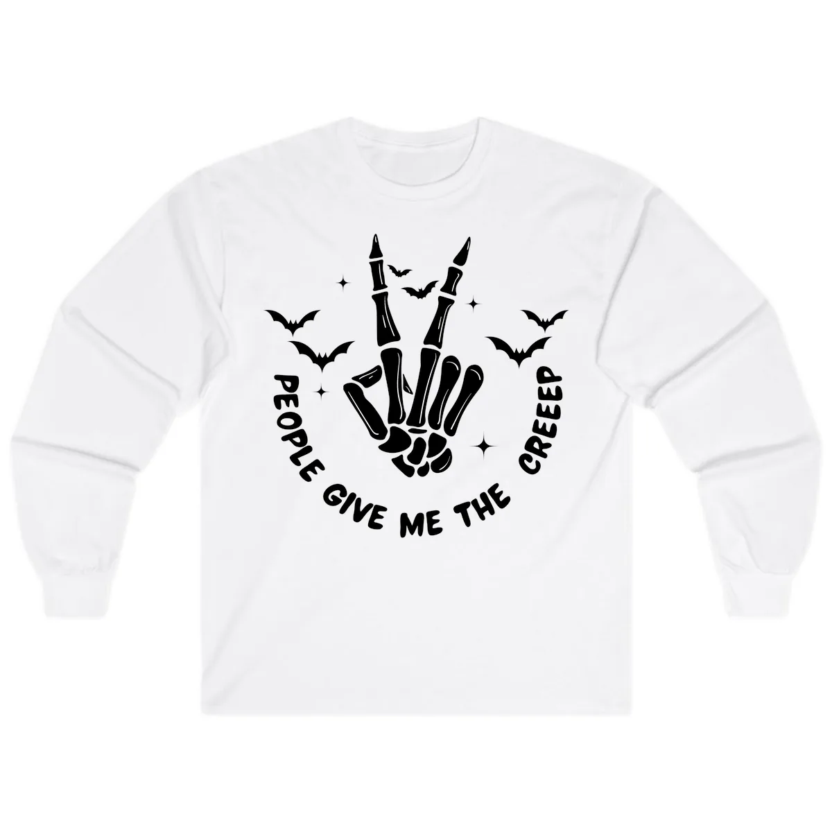 Skeleton Peace Hand Halloween Long Sleeve in White