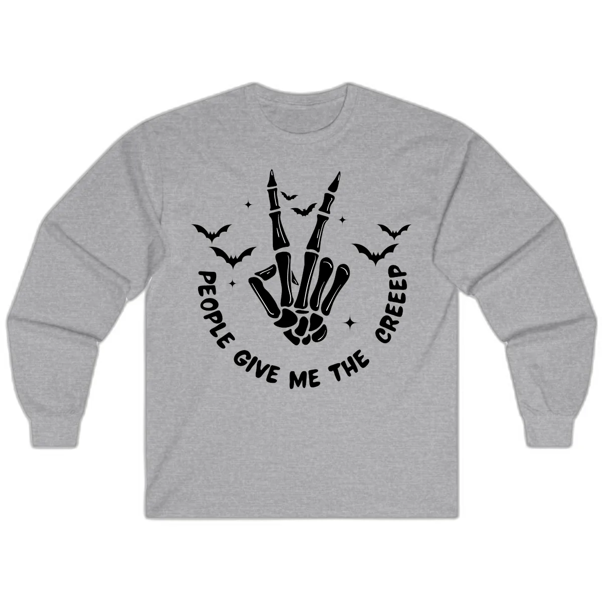 Skeleton Peace Hand Halloween Long Sleeve in Sport Grey