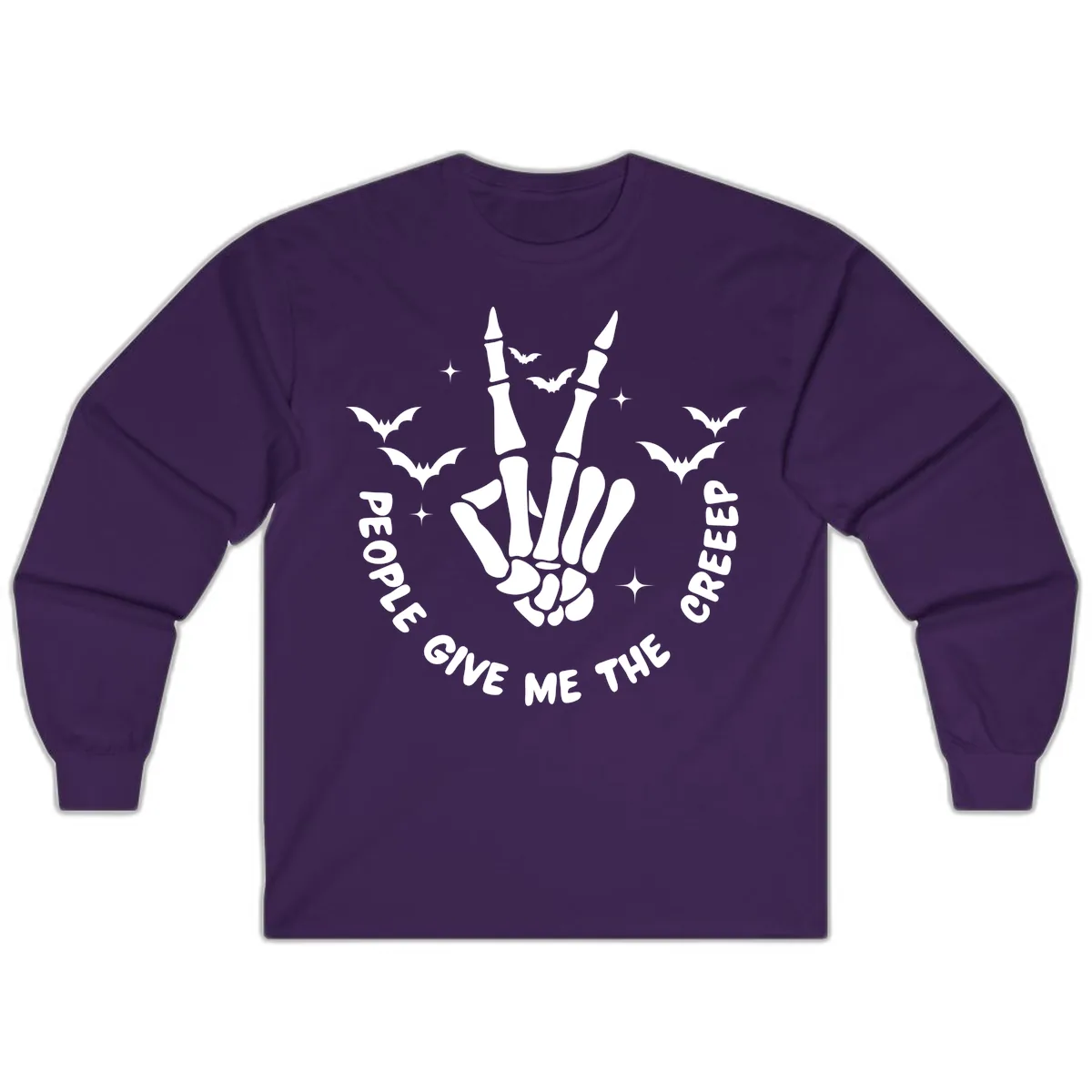 Skeleton Peace Hand Halloween Long Sleeve in Purple