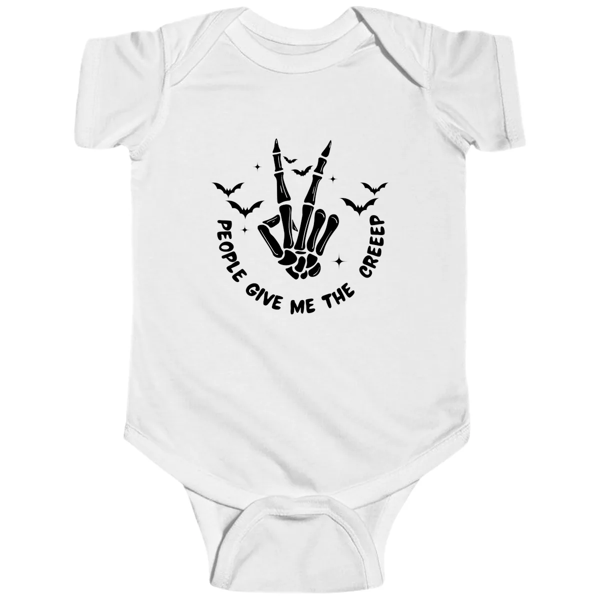 Skeleton Peace Hand Halloween Baby Onesie in White