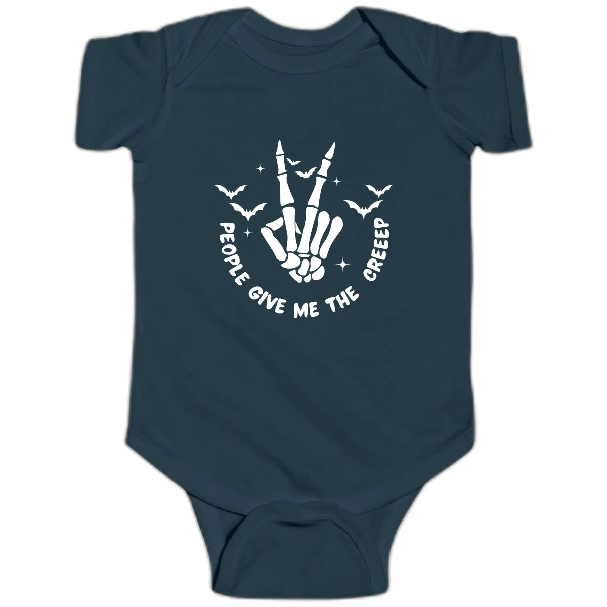 Skeleton Peace Hand Halloween Baby Onesie in Navy