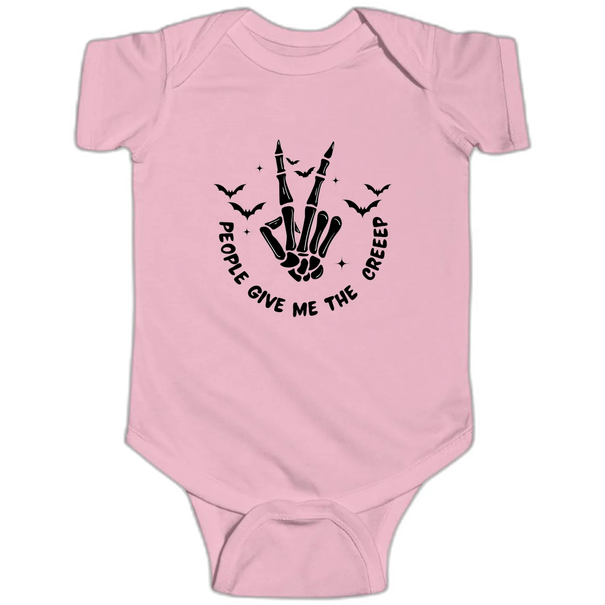 Skeleton Peace Hand Halloween Baby Onesie in Pink