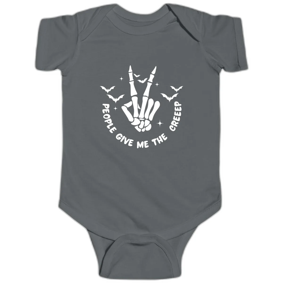 Skeleton Peace Hand Halloween Baby Onesie in Charcoal