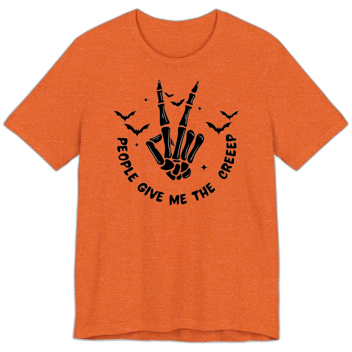 Skeleton Peace Hand Halloween Premium T-Shirt in Heather Orange