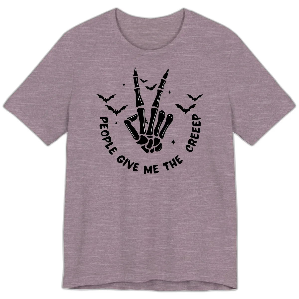 Skeleton Peace Hand Halloween Premium T-Shirt in Heather Purple