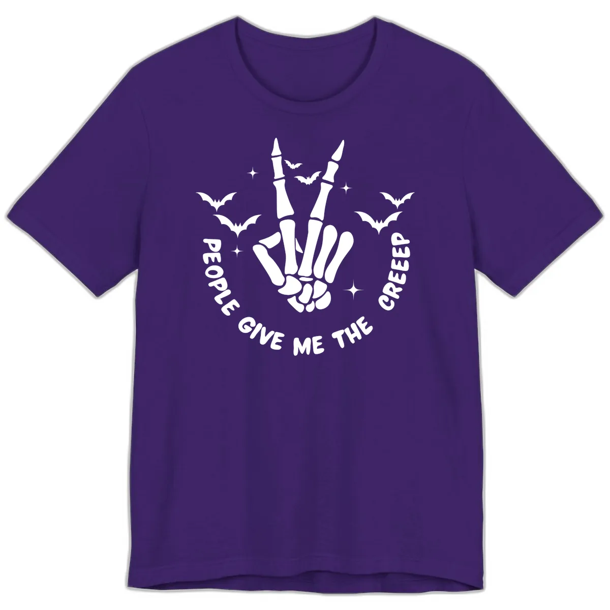 Skeleton Peace Hand Halloween Premium T-Shirt in Team Purple