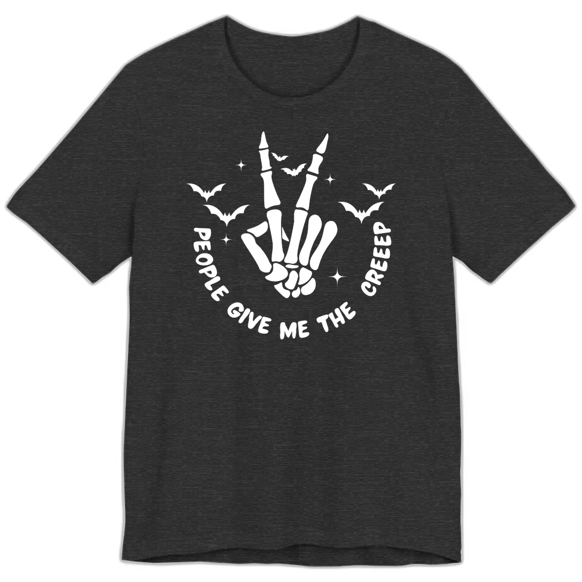 Skeleton Peace Hand Halloween Premium T-Shirt in Dark Grey Heather