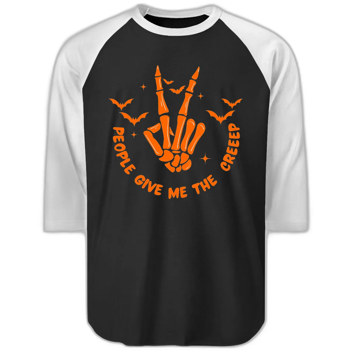 Skeleton Peace Hand Halloween Raglan 3/4 in Black White