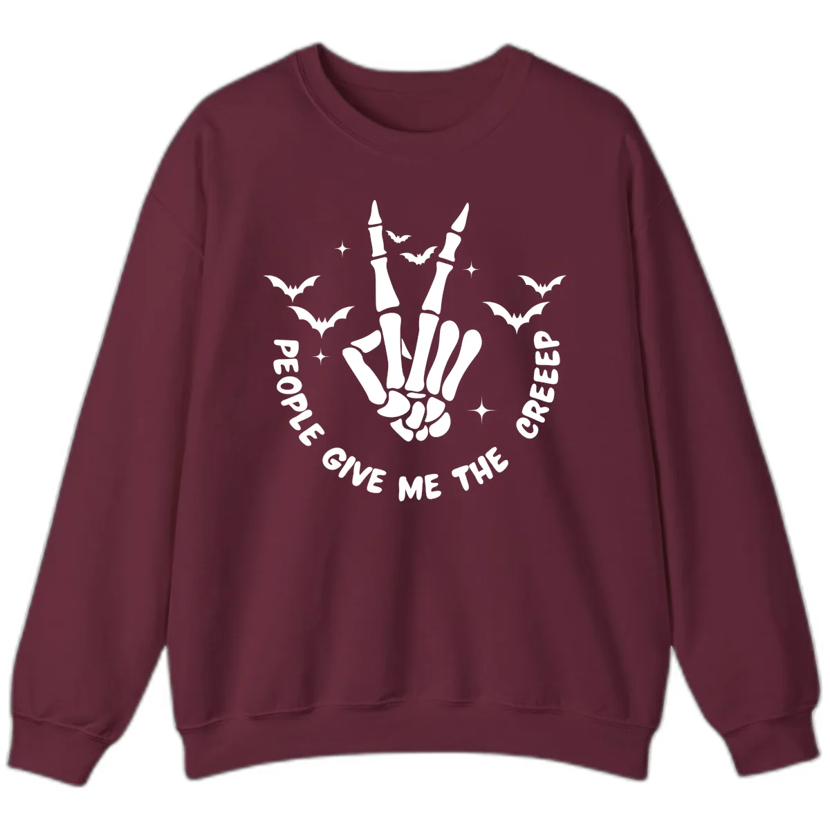 Skeleton Peace Hand Halloween Sweatshirt in Maroon