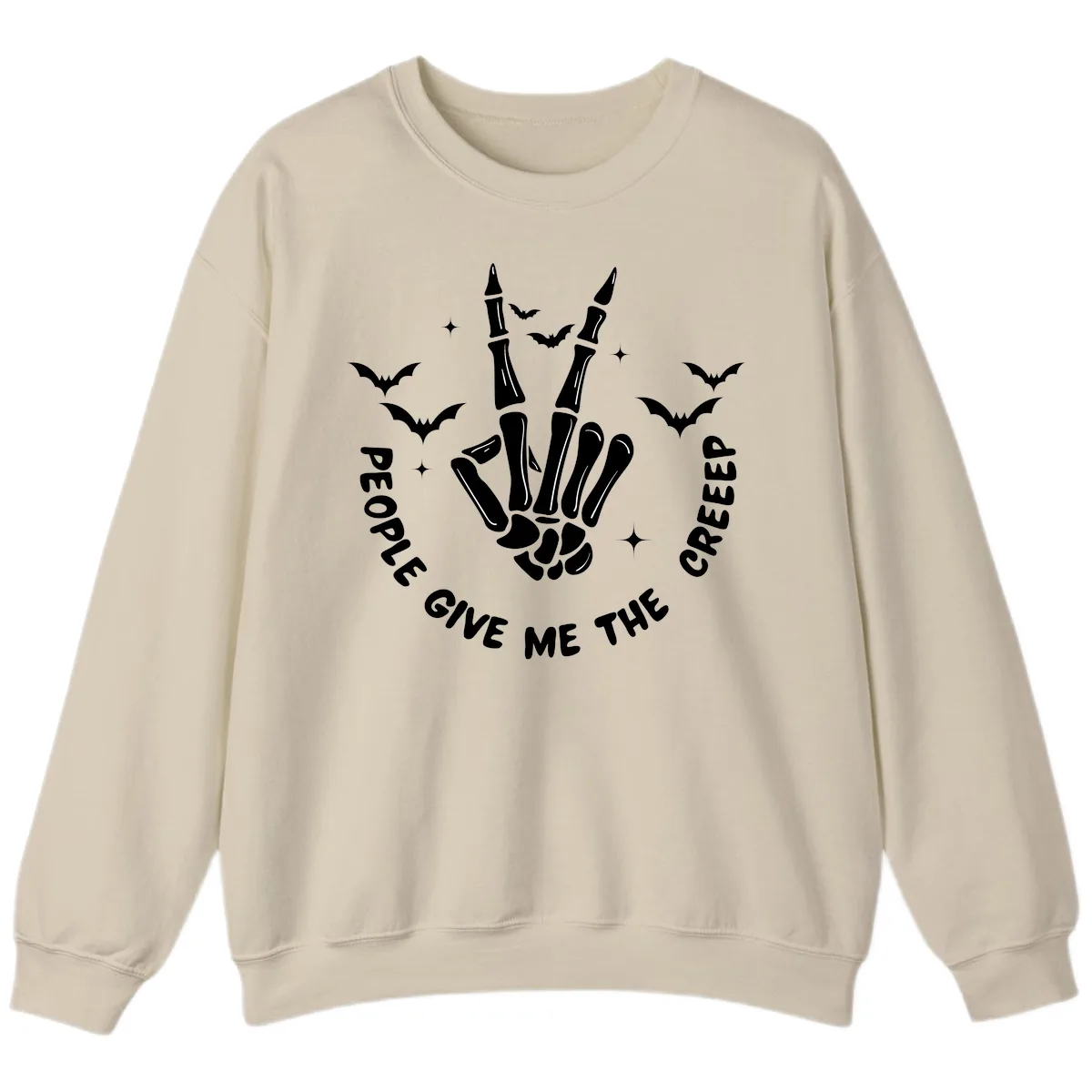 Skeleton Peace Hand Halloween Sweatshirt in Sand