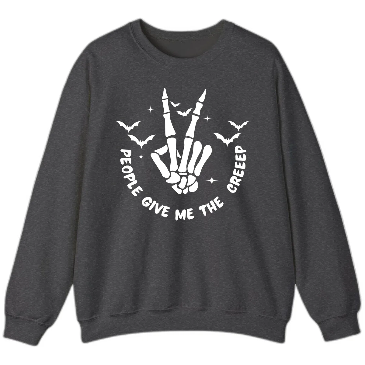 Skeleton Peace Hand Halloween Sweatshirt in Dark Heather