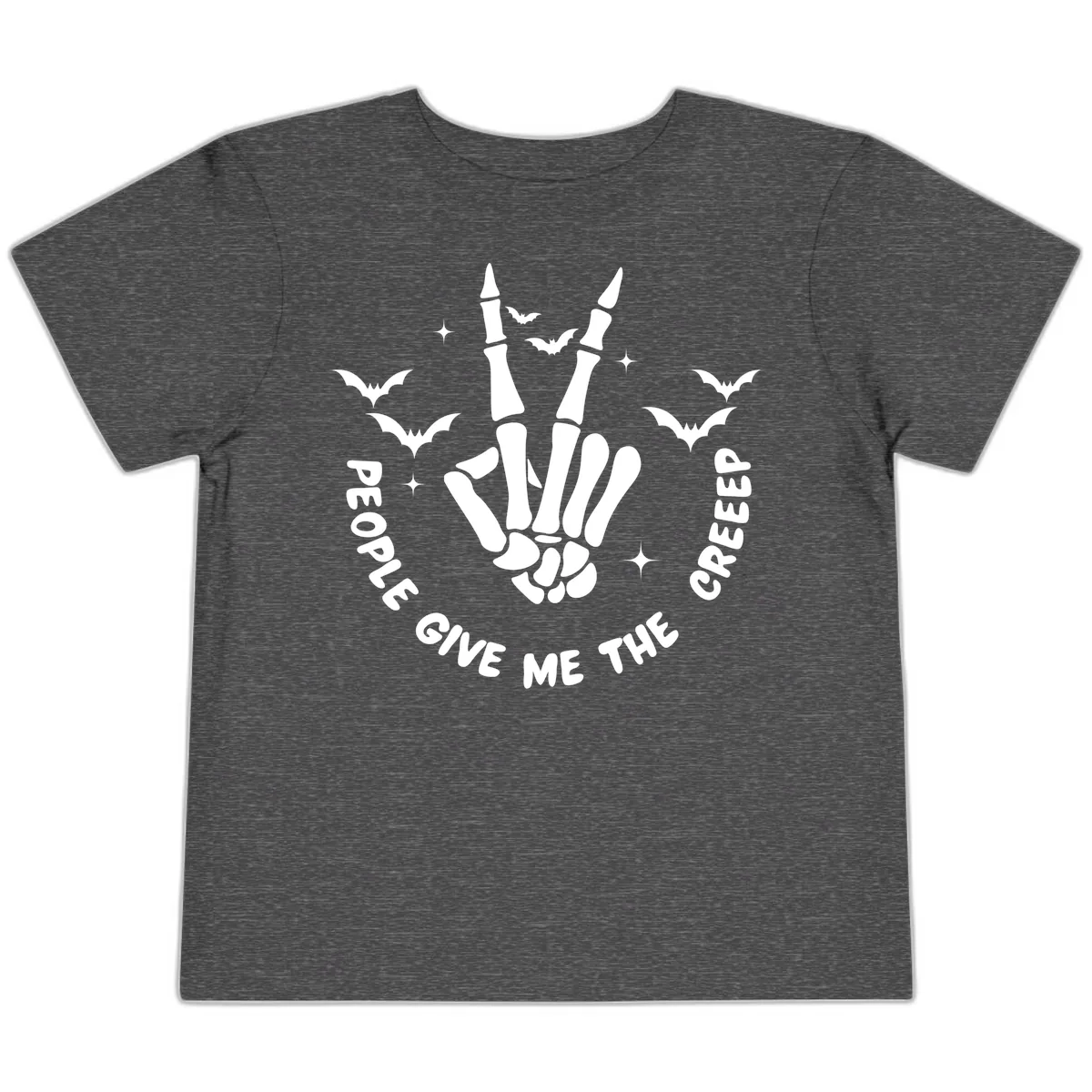 Skeleton Peace Hand Halloween Toddler T-Shirt in Dark Heather Grey