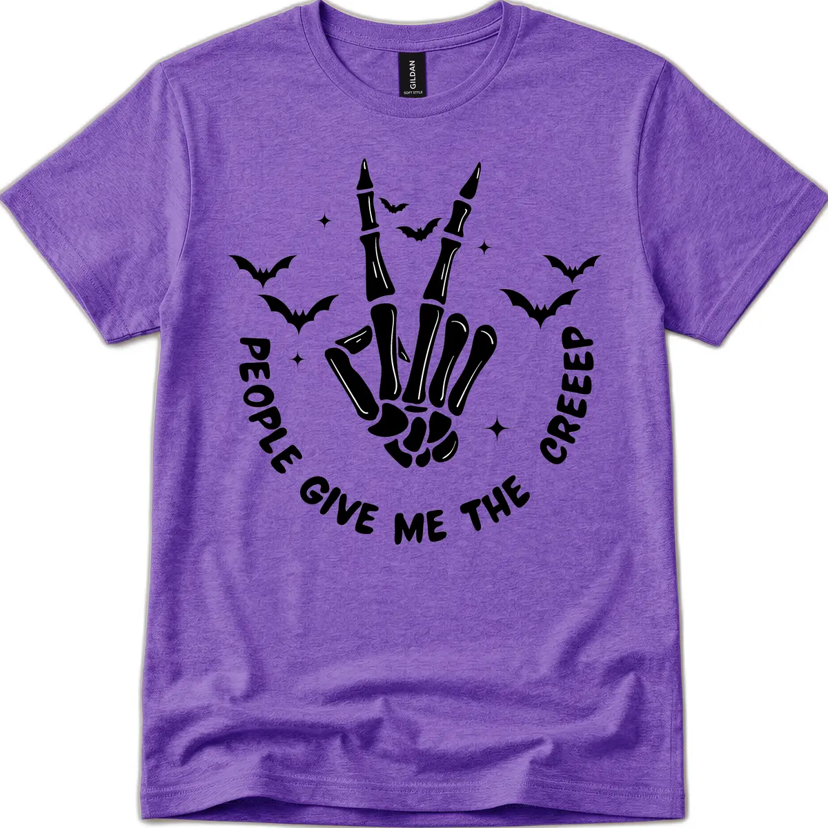 Skeleton Peace Hand Halloween T-Shirt in Heather Purple