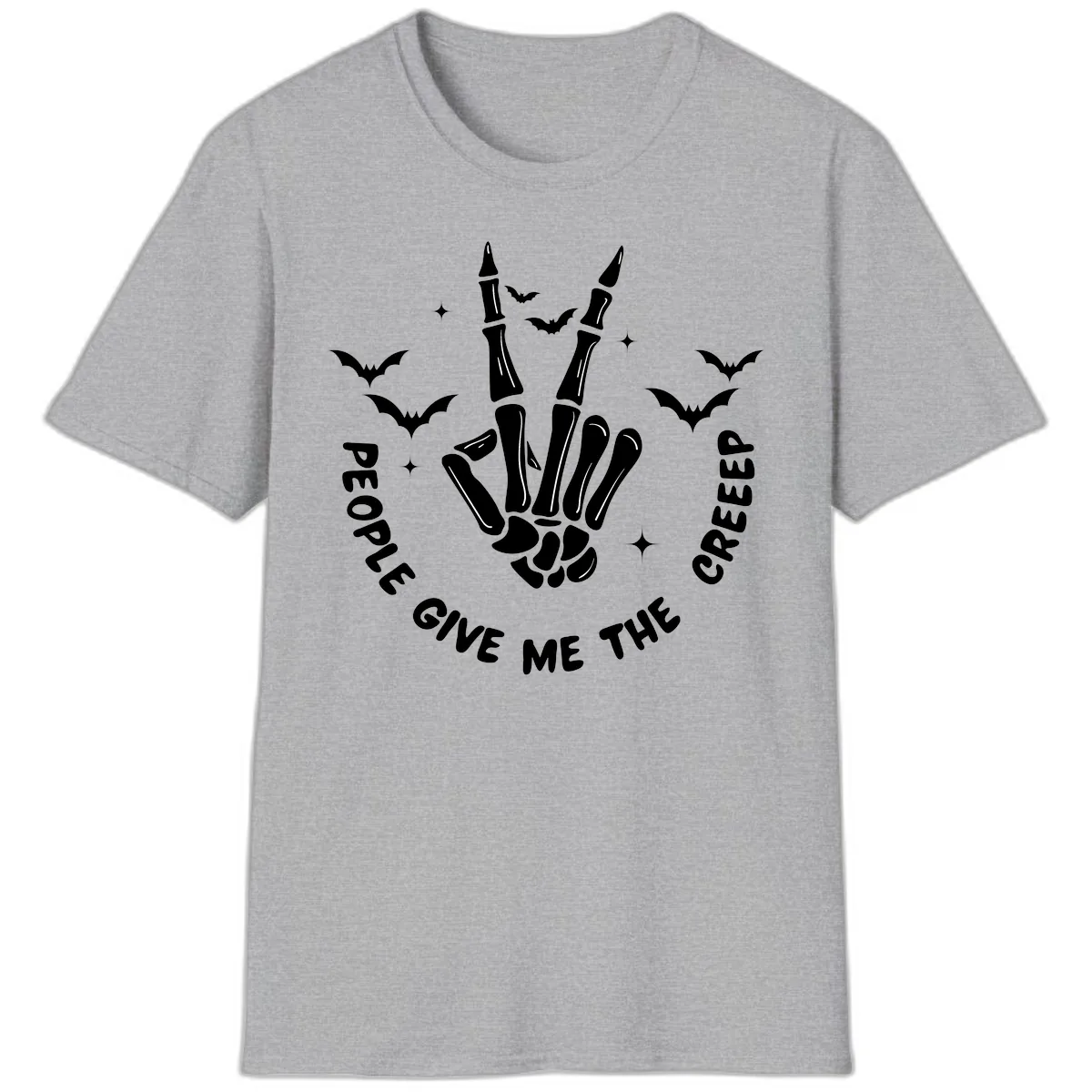 Skeleton Peace Hand Halloween T-Shirt in Sport Grey