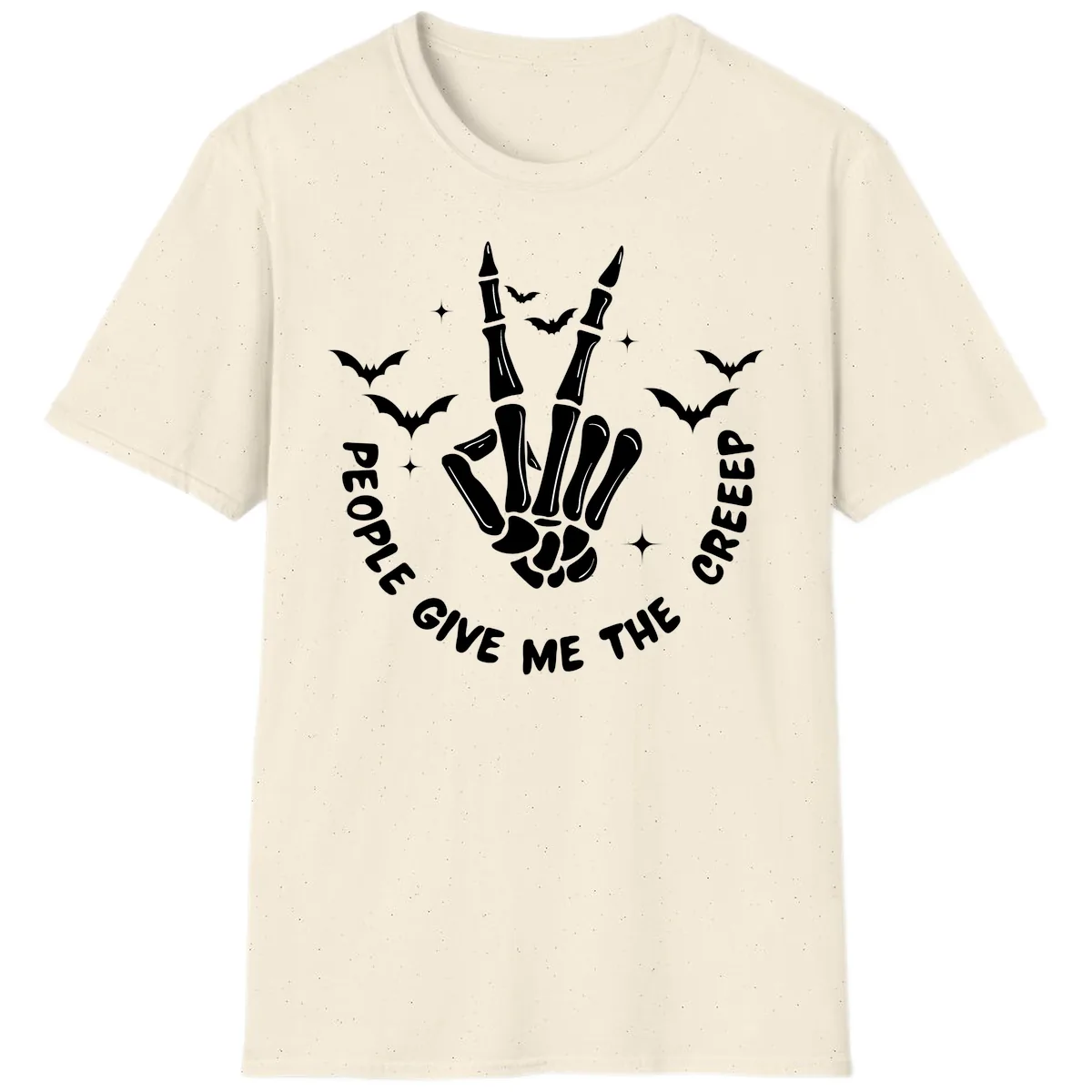 Skeleton Peace Hand Halloween T-Shirt in Natural