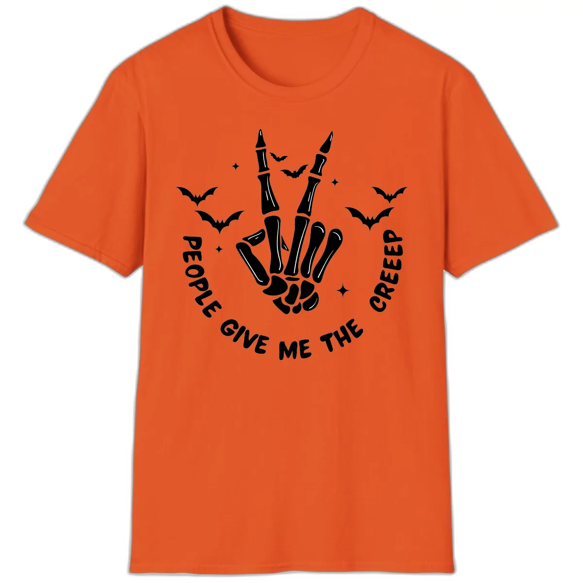 Skeleton Peace Hand Halloween T-Shirt in Orange