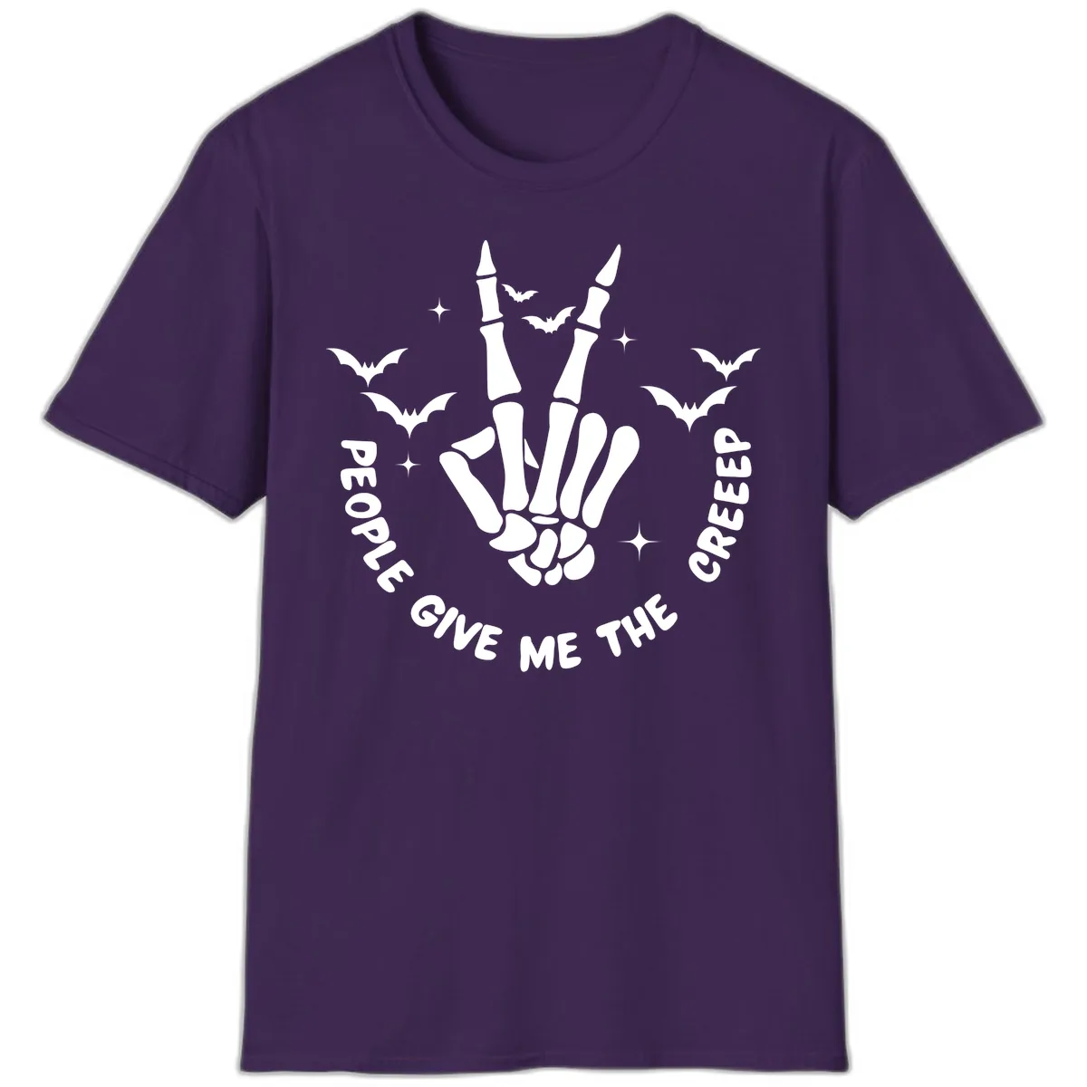 Skeleton Peace Hand Halloween T-Shirt in Purple