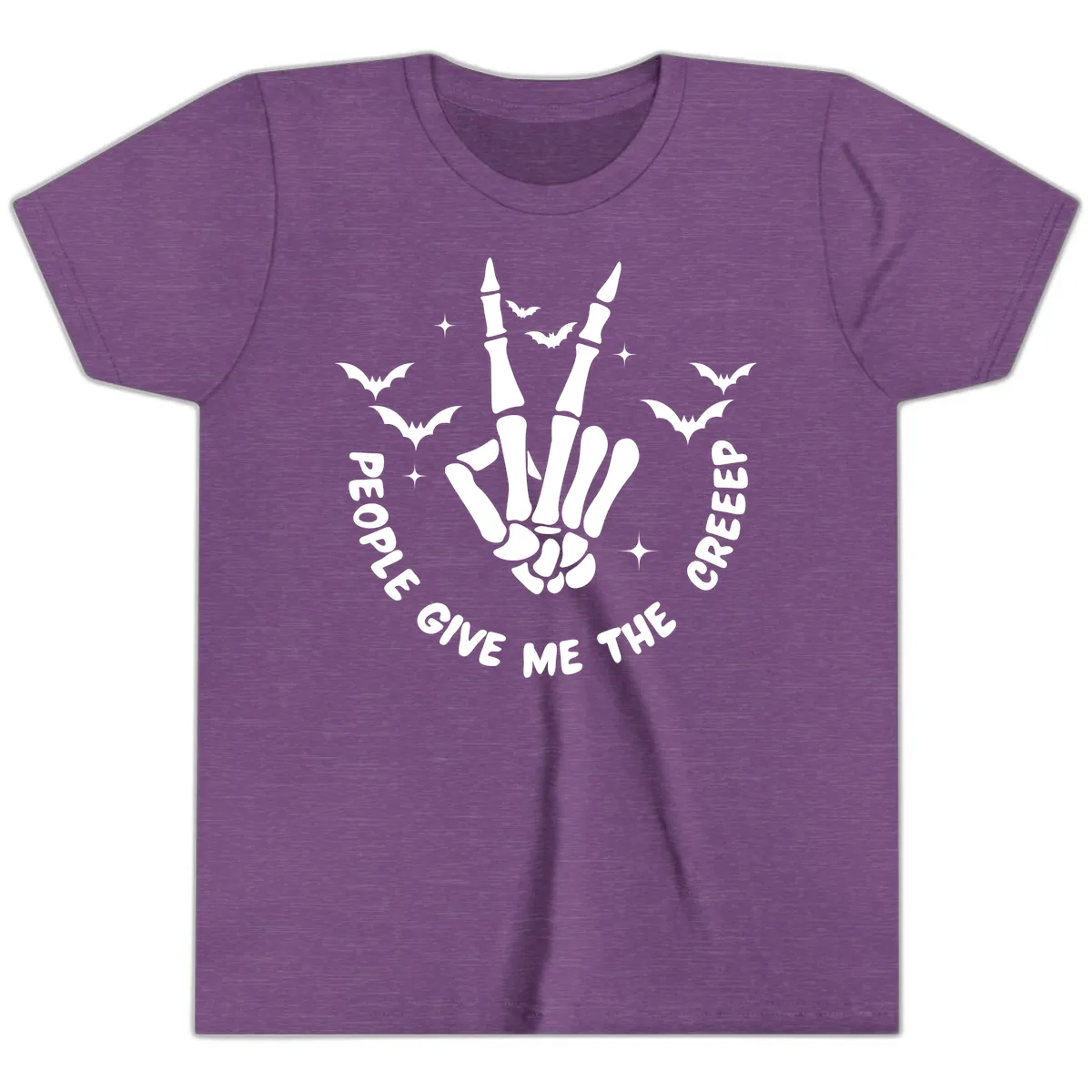 Skeleton Peace Hand Halloween Youth T-Shirt in Heather Team Purple