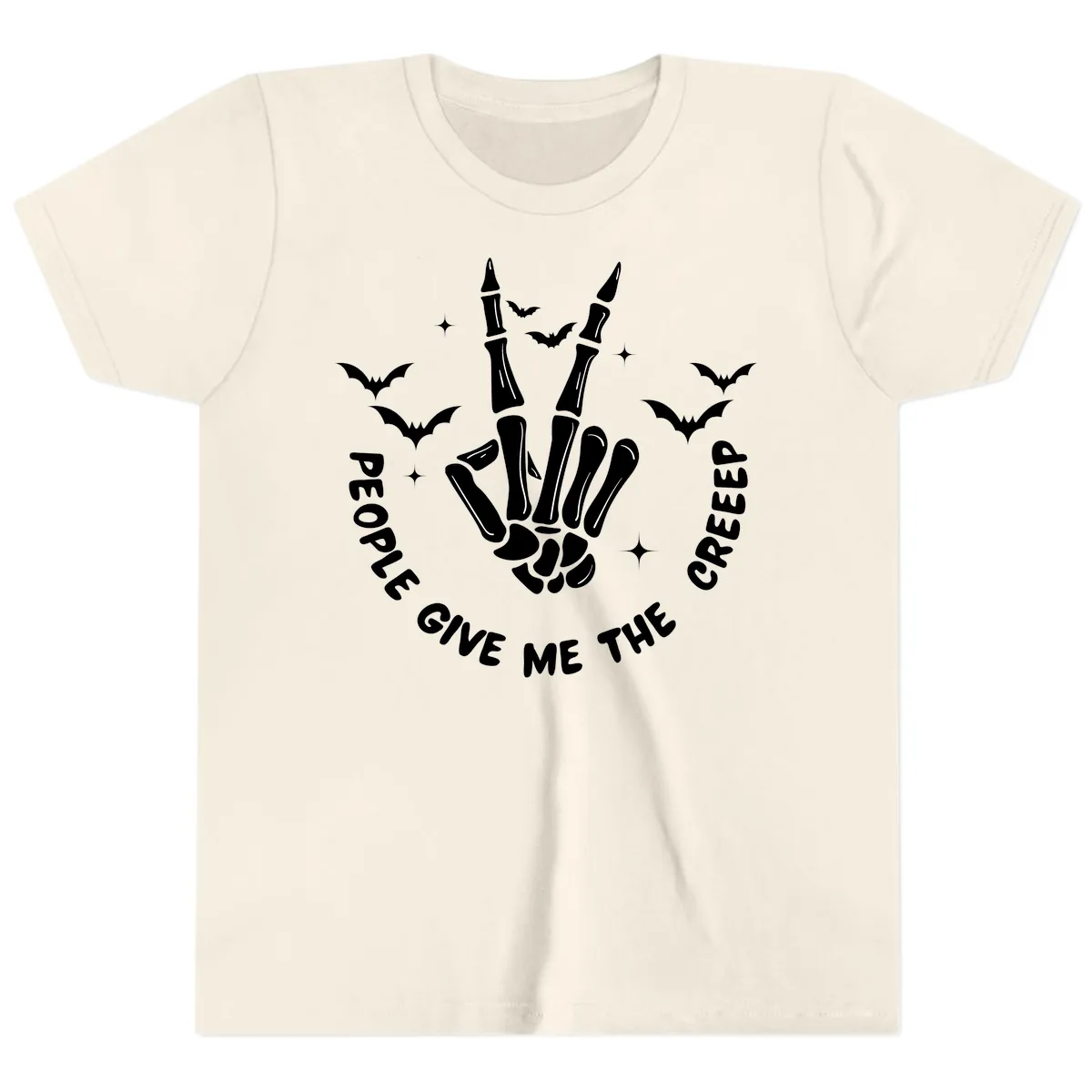 Skeleton Peace Hand Halloween Youth T-Shirt in Natural