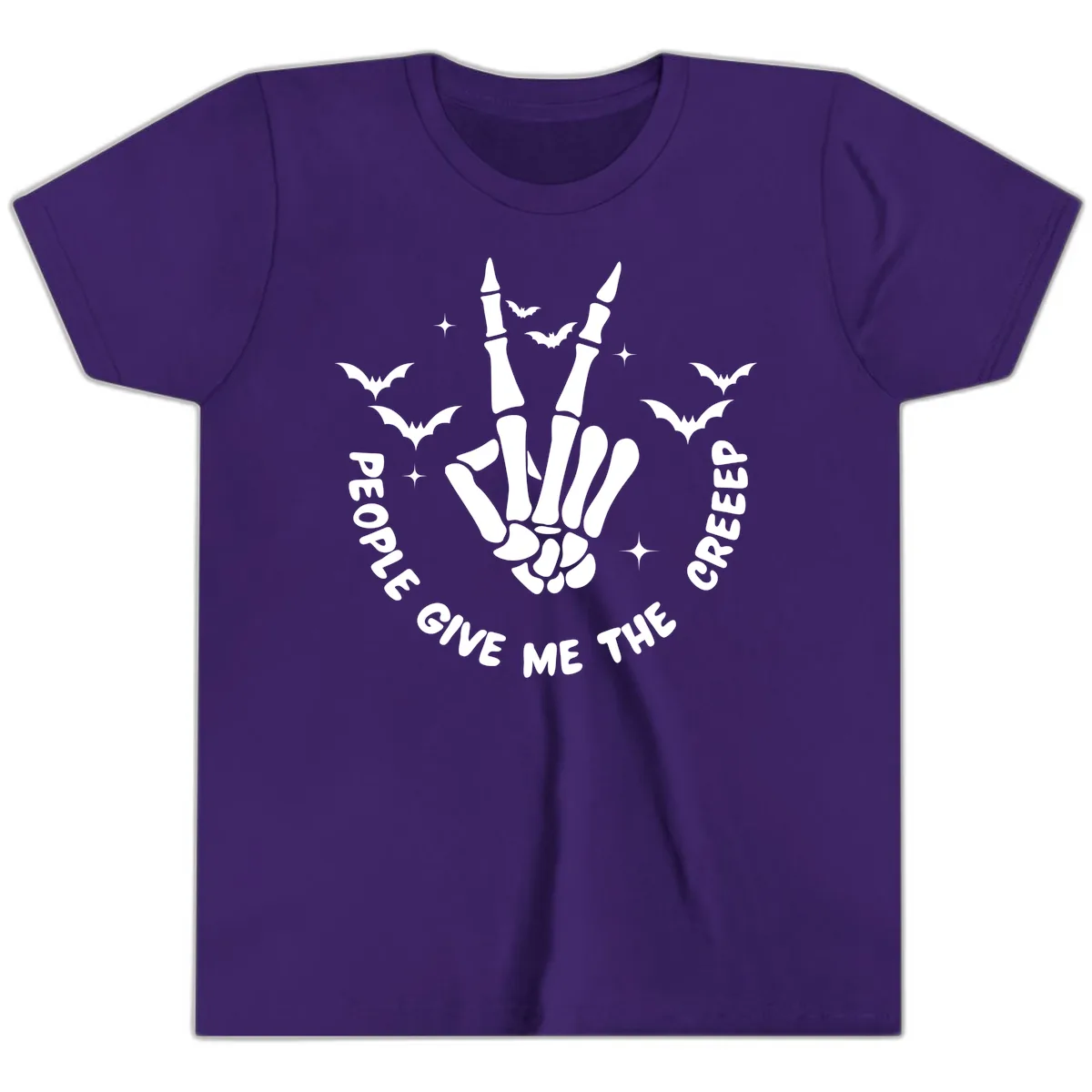 Skeleton Peace Hand Halloween Youth T-Shirt in Team Purple