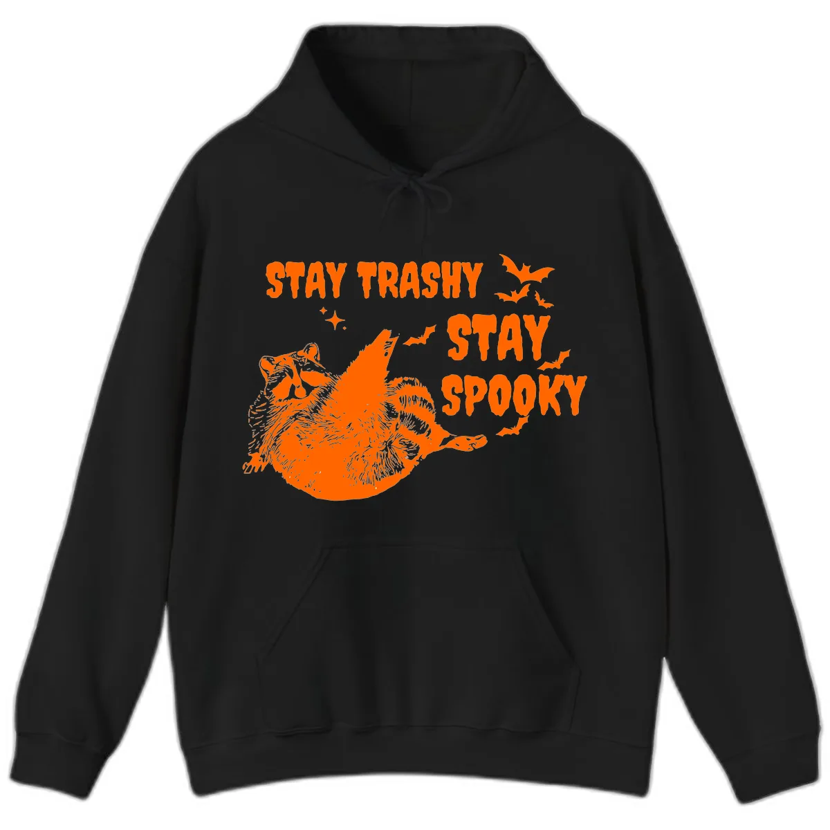 Stay Trashy Stay Spooky Raccoon Hoodie in Black