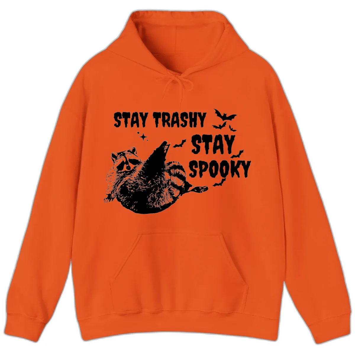 Stay Trashy Stay Spooky Raccoon Hoodie in Orange