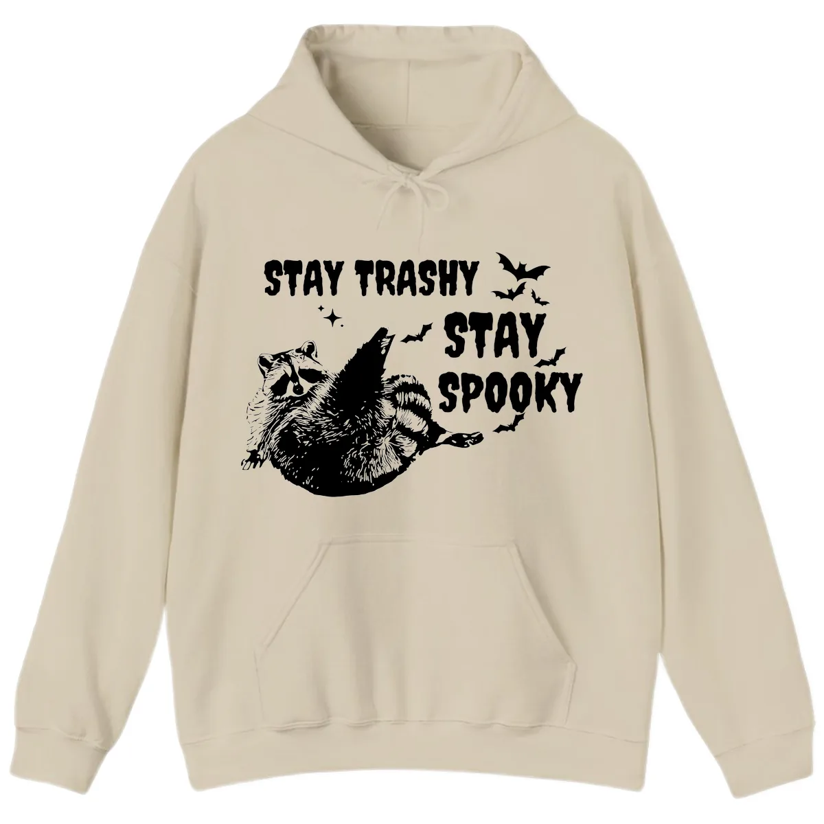 Stay Trashy Stay Spooky Raccoon Hoodie in Sand