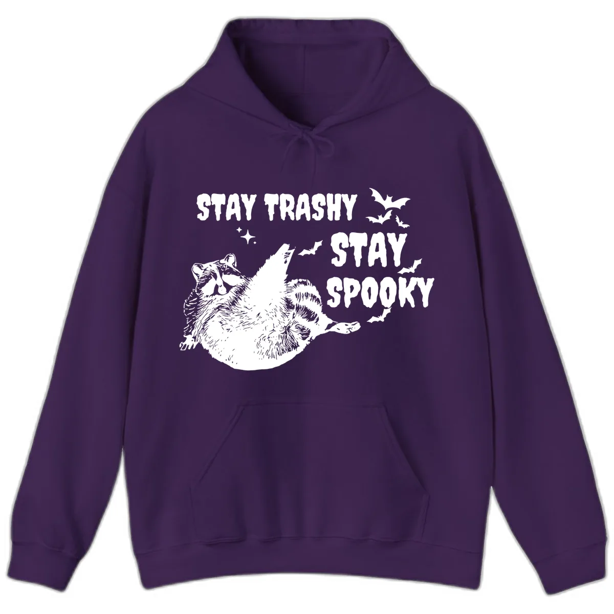 Stay Trashy Stay Spooky Raccoon Hoodie in Purple