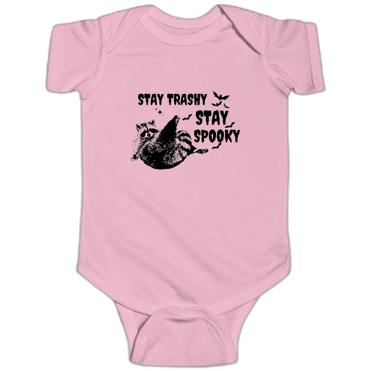 Stay Trashy Stay Spooky Raccoon Baby Onesie in Pink
