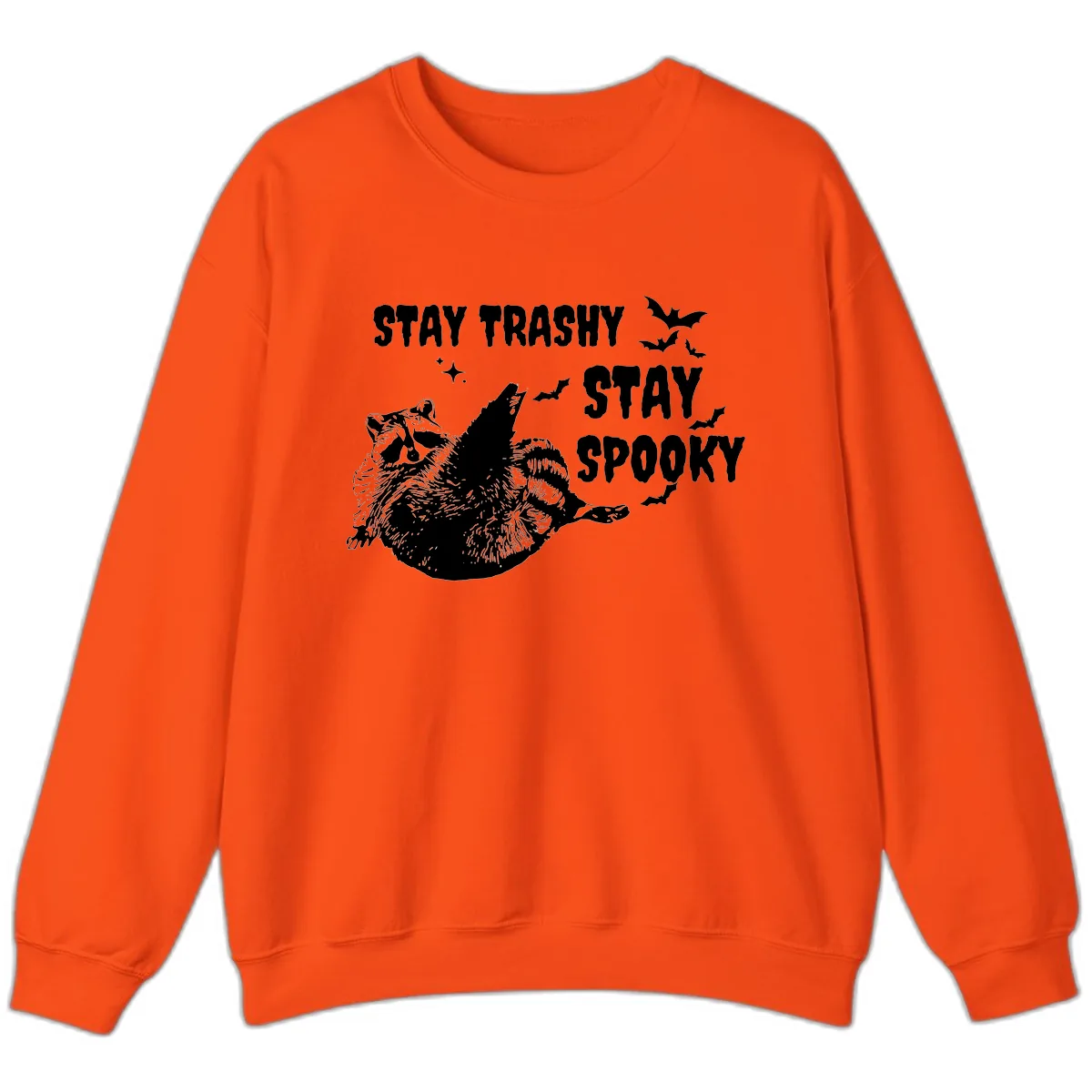 Stay Trashy Stay Spooky Raccoon Sweatshirt in Orange