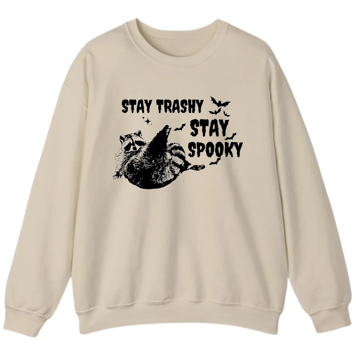 Stay Trashy Stay Spooky Raccoon Sweatshirt in Sand