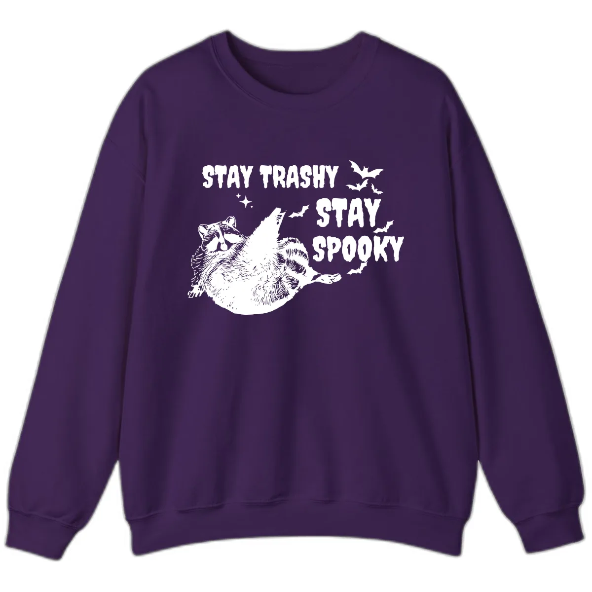 Stay Trashy Stay Spooky Raccoon Sweatshirt in Purple