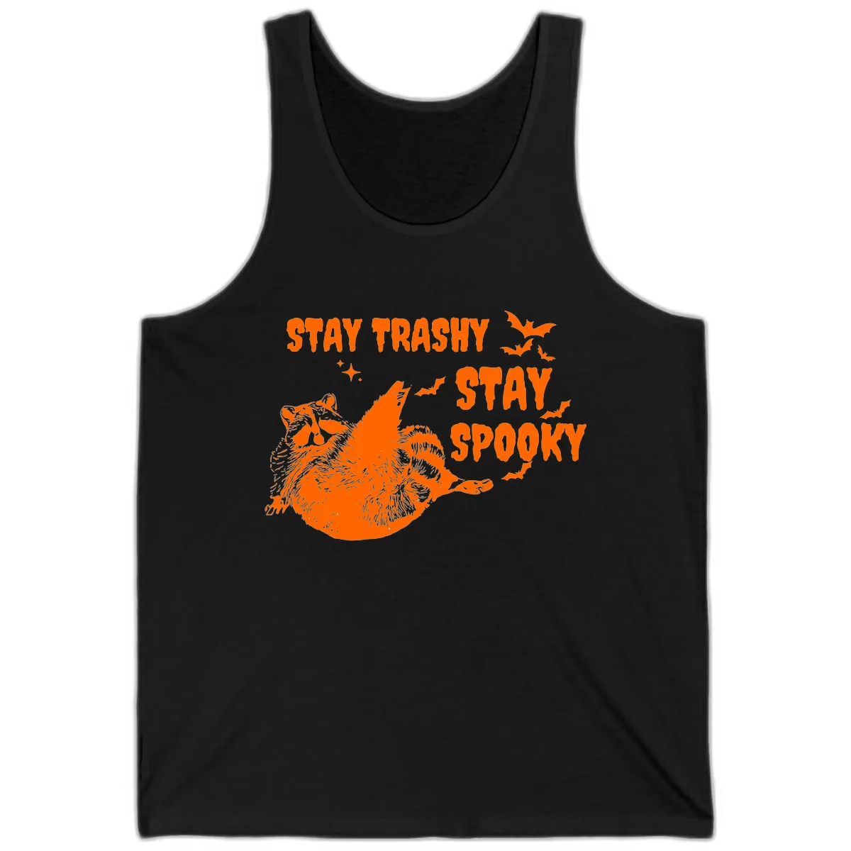 Stay Trashy Stay Spooky Raccoon Tank in Black
