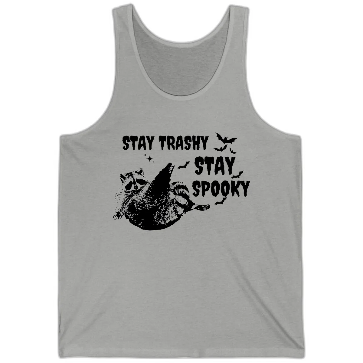 Stay Trashy Stay Spooky Raccoon Tank in Athletic Heather