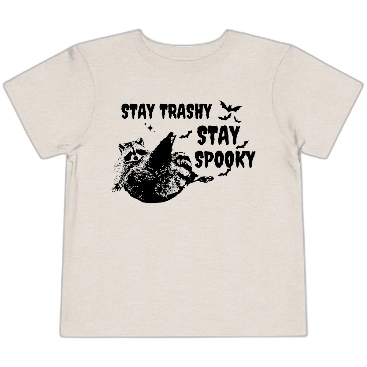 Stay Trashy Stay Spooky Raccoon Toddler T-Shirt in Heather Dust